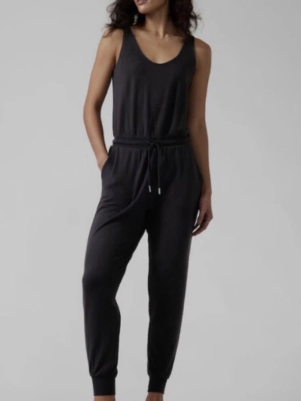 Athleta Black Balance Jumpsuit | Sleeveless Athleisure One Piece | Yoga Lounge